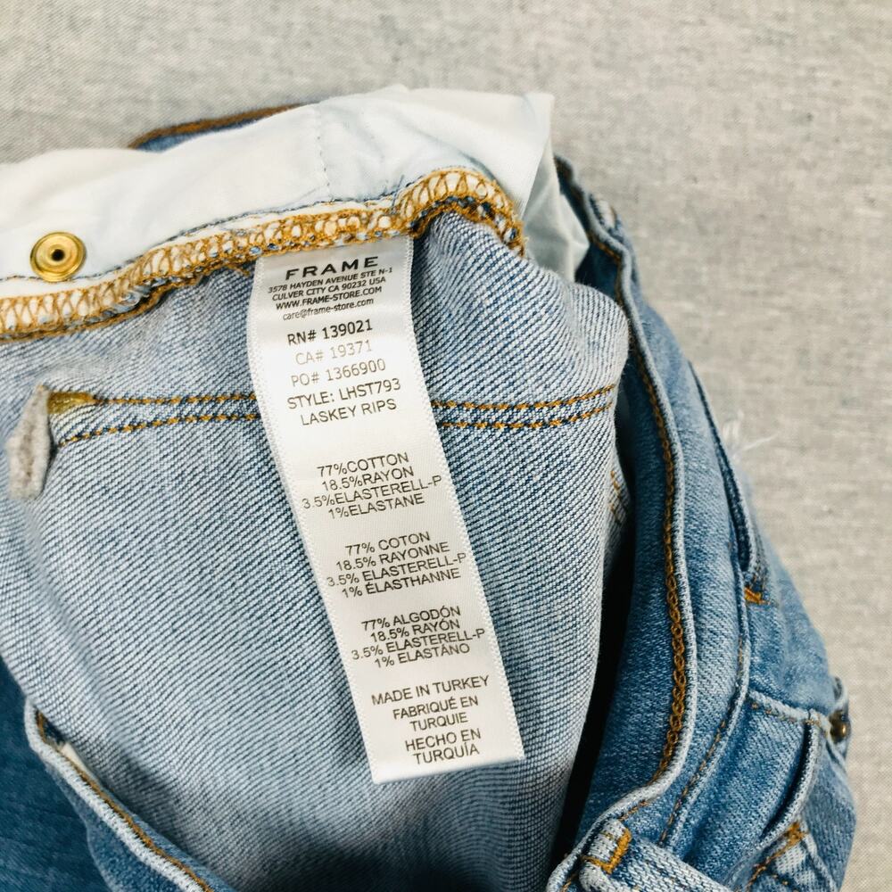 Frame Women's 27 Le High Straight Blue Jeans Frayed Distressed Cotton Stretch K - Picture 3 of 8